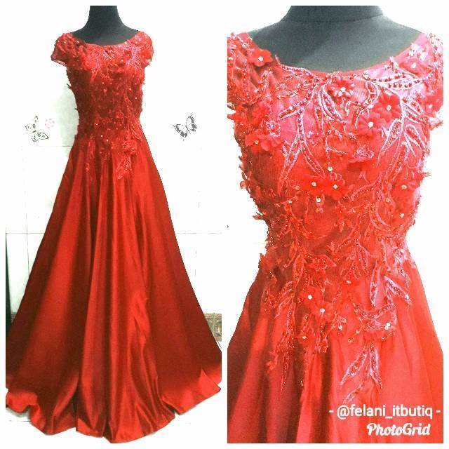 Long dress saten premium - Longdress pesta satin brokat - party dress bridesmaid