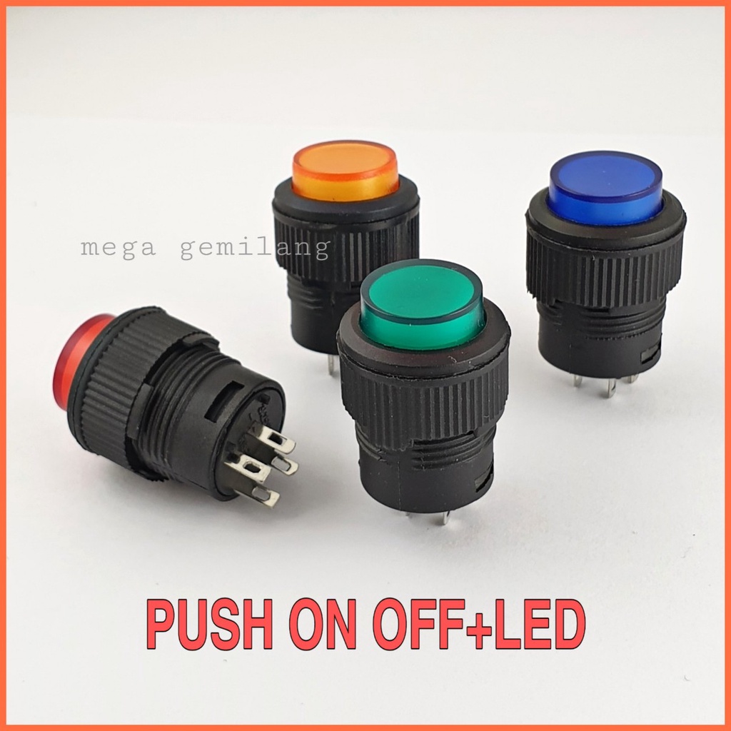 Saklar push on off plus Led R16-503