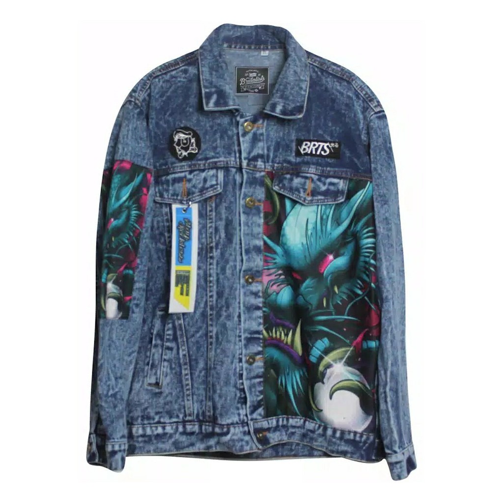 Jaket Jeans Denim Pria Cowok Laki Laki Unisex Printing Keren Distro