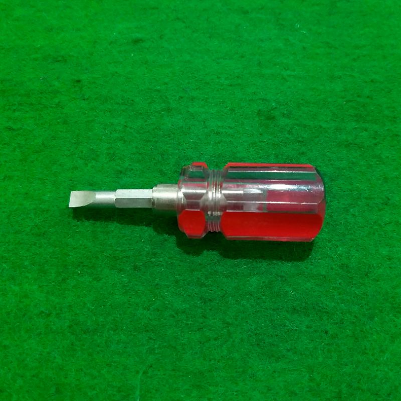 obeng pendek 6 x 38 bolak balik merah transparan