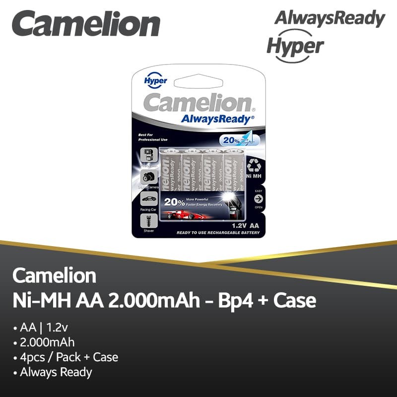 CAMELION BATERAI AA RECHARGEABLE 2000 MAh 1.2V ISI 4 PCS FREE CASE