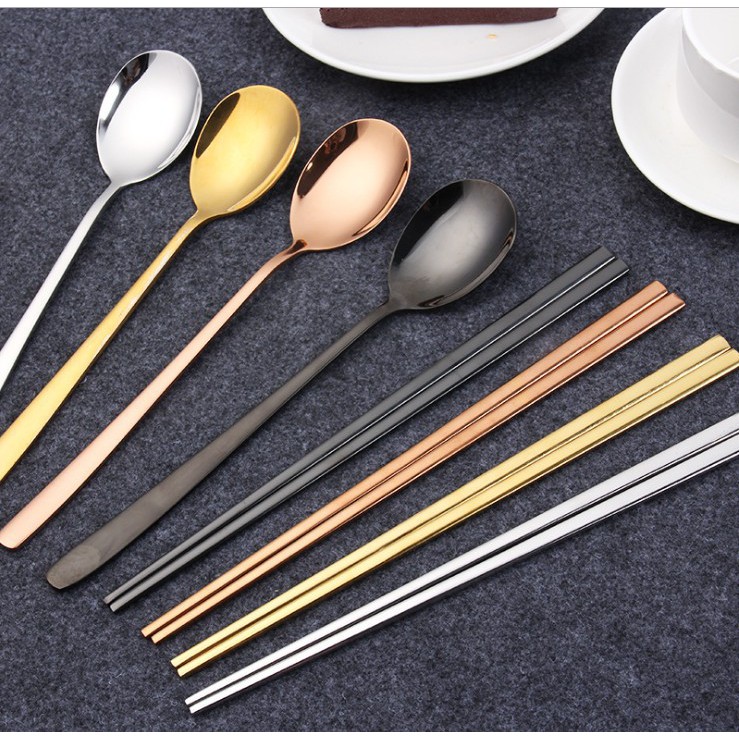 Sendok sumpit Korea / sendok sumpit warna stainless / sujeo set