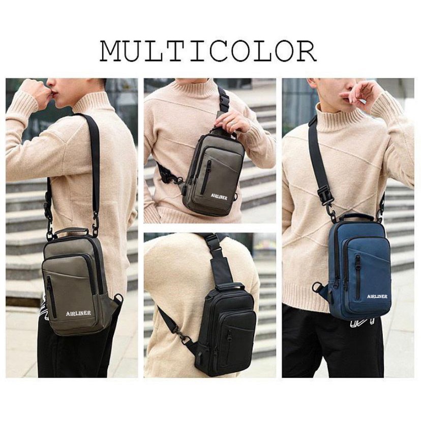 Airliner 7032 - Tas 3in1 Ransel Selempang 2 USB Sling bag Import Ransel ABG Trendy Waterproof