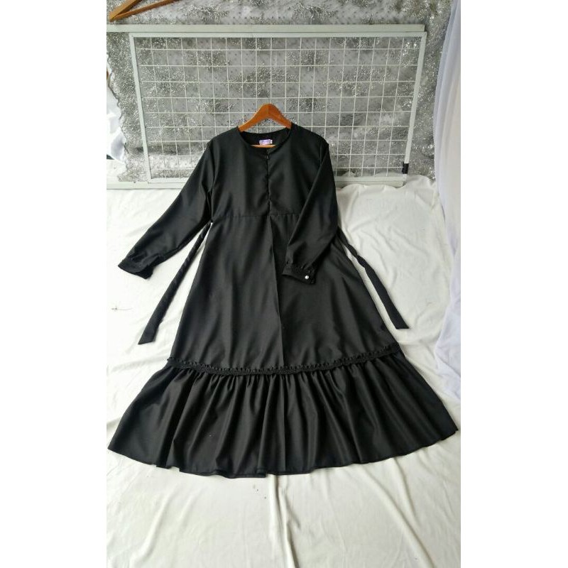 gamis hitam Toboyo list renda tile hitam