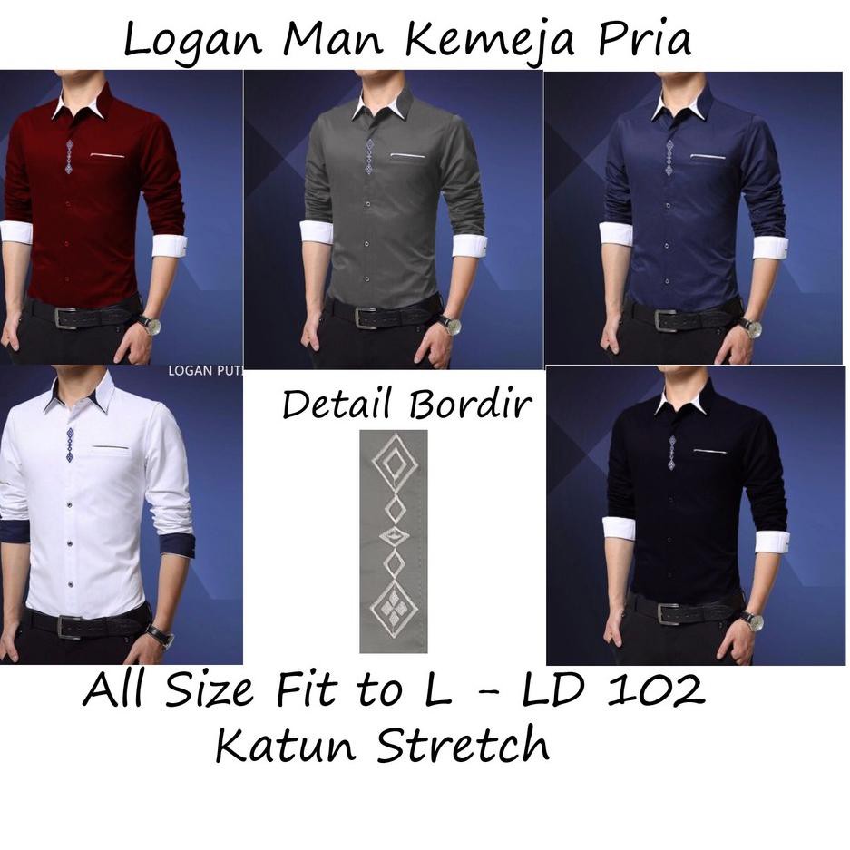 At Code 145 Logan Baju Kemeja Pria Polos Lengan Panjang Kemeja Kerja Formal Cowok Warna Hitam Putih Co