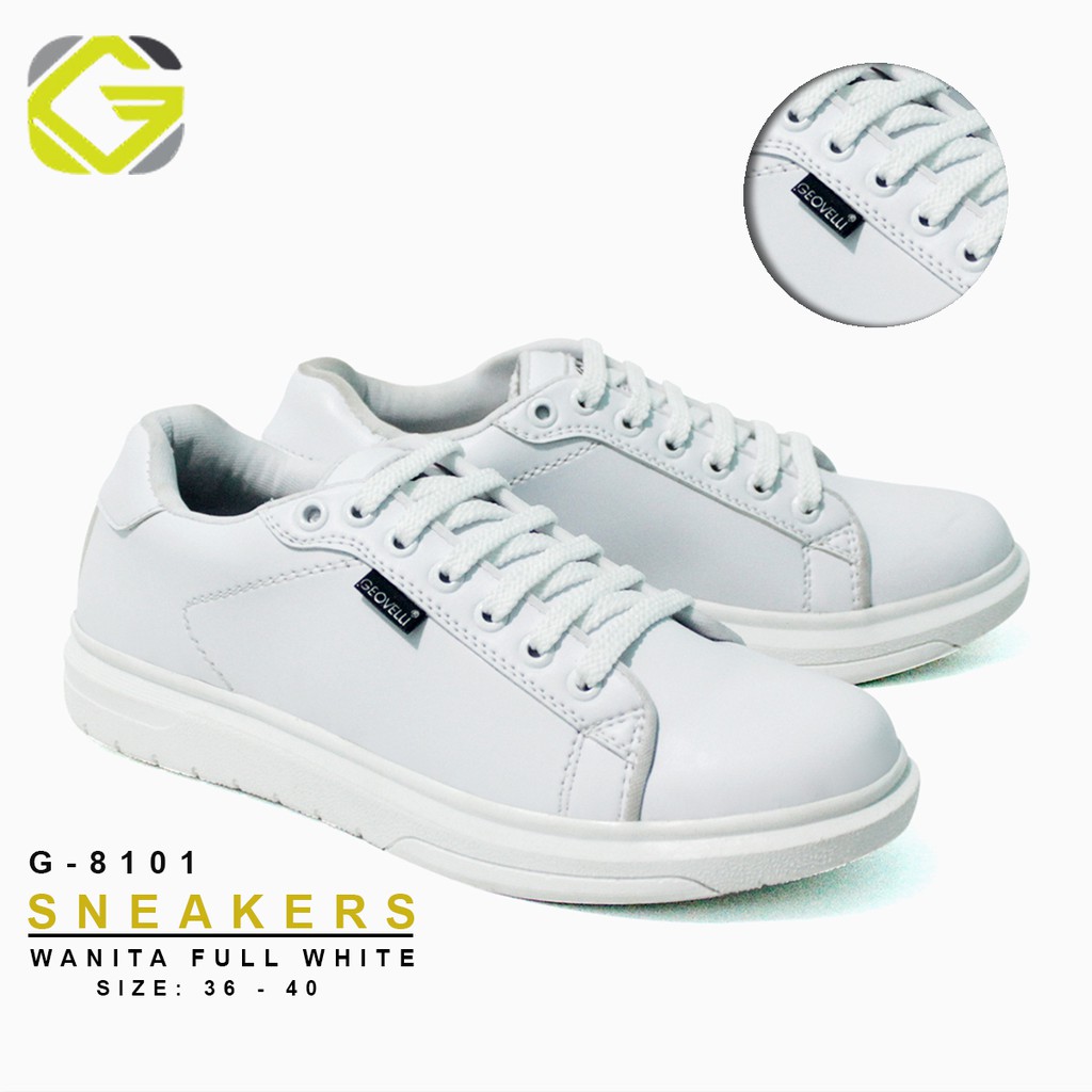 COD! Sepatu Geovelli Full White Grade Ori Murah Cewek Sepatu Putih Wanita Sneakers Kekinian Trendy