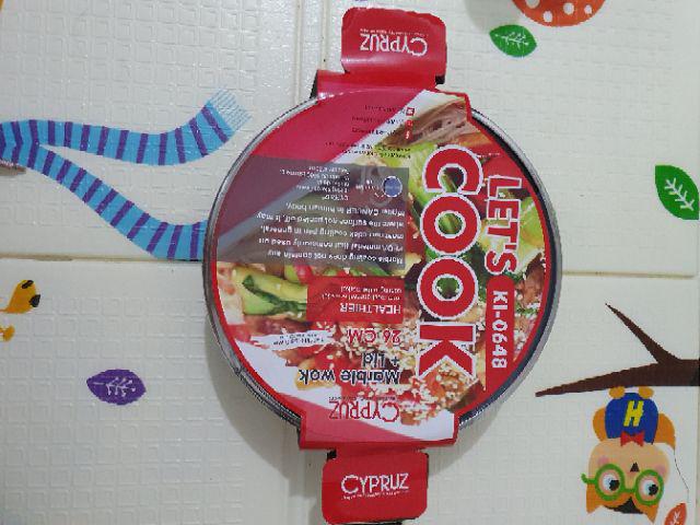 Ki0648 Cypruz 26cm Kuali Marble With Lid Induksi Wok Tutup Kaca