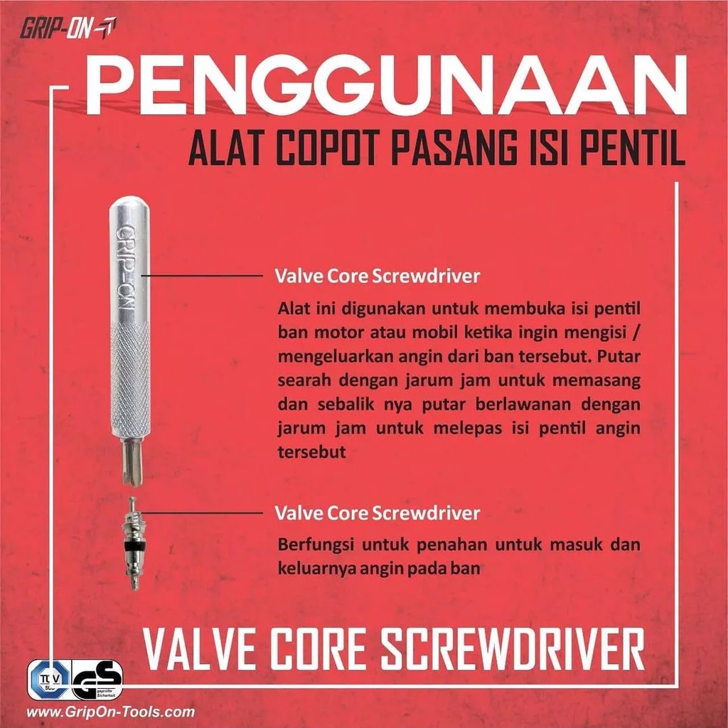 Grip On Kunci Pembuka Pentil Multifungsi Ban Motor Mobil Sepeda Valve Core Screwdriver Mobil Sepeda VCT-03