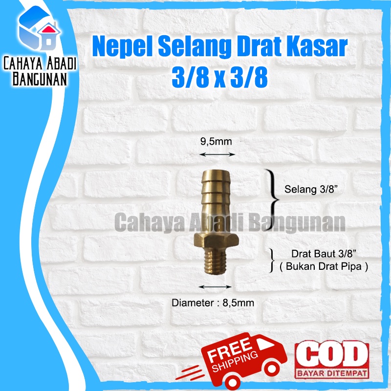 Nepel Selang Drat Kasar 3/8&quot; x 3/8&quot; Inch Inchi Inci