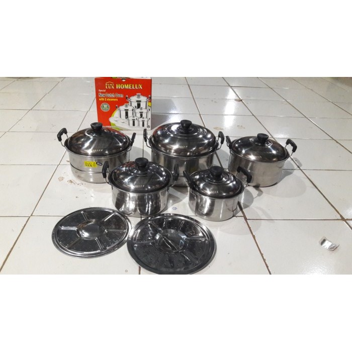Panci set Dutch Oven steamer Homelux tutup Stainles