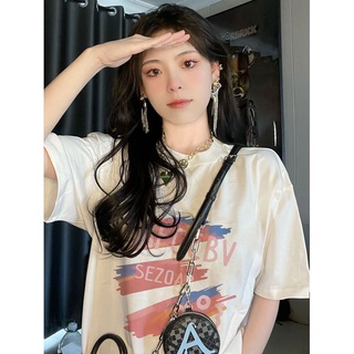 EUNII T-shirt Lengan Pendek Gradien Coretan Pencetakan Longgar Korean Style /Kaos Atasan Wanita/Baju Kaus Oversize Wanita