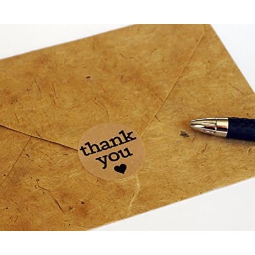 Paper Tags - 1&quot; Natural Kraft Round Shape #01 &quot;Thank You&quot; Sticker (10 pcs)