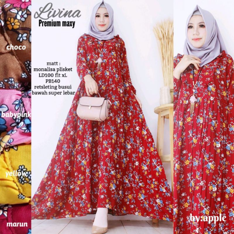 Livina premium maxi ori apel maxi plisket dress plisket monalisa dress jumbo
