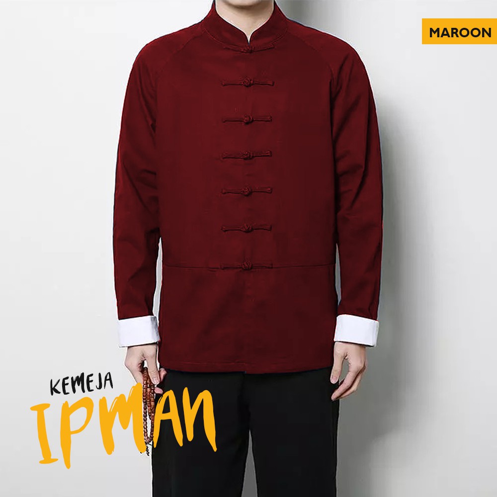 HipNop HEM IPMAN PRIA KEMEJA IMLEK COWO COWOK BAHAN KATUN STRETCH CASUAL WARNA MAROON PUTIH HITAM