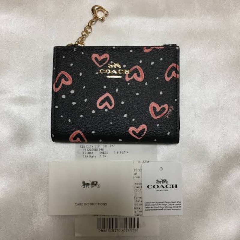 Coach Snap Card Case With Crayon Hearts Print Black