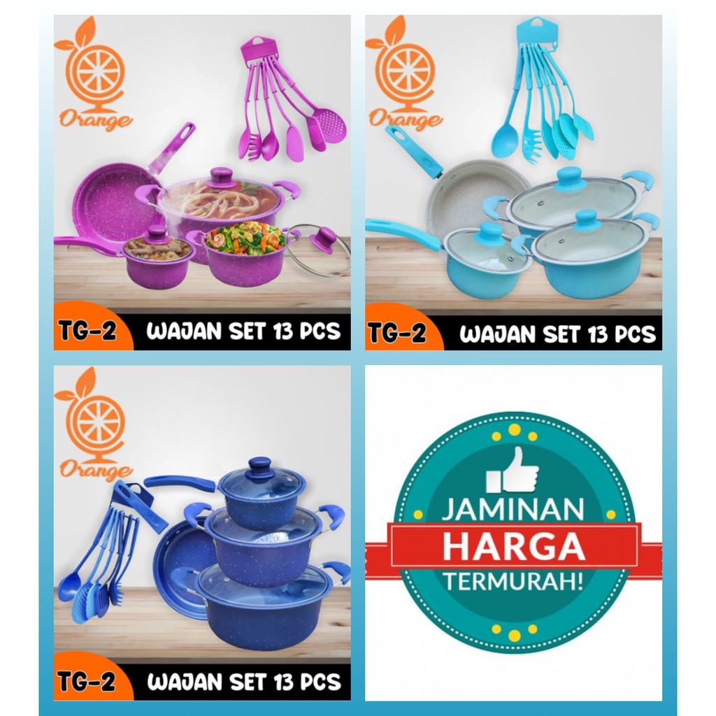 Panci Set 13 Cookware Panci Penggorengan Tutup Kaca Tg 2 Merah Biru Tosca Murah