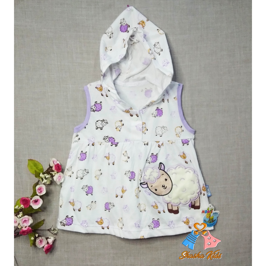 [MG-04] Baju Bayi Perempuan/ Dress Bayi Perempuan Mom's Gift motif domba 3-9 bln model penutup kepala + celana