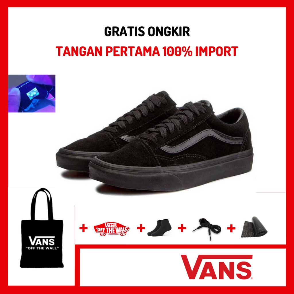 Sepatu Old Skool Full Black / Sneakers OldSkool All Black Hitam Polos