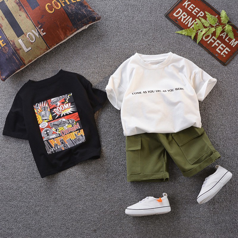 Setelan Kaos T-Shirt Anak Laki-Laki Lengan Pendek Gambar