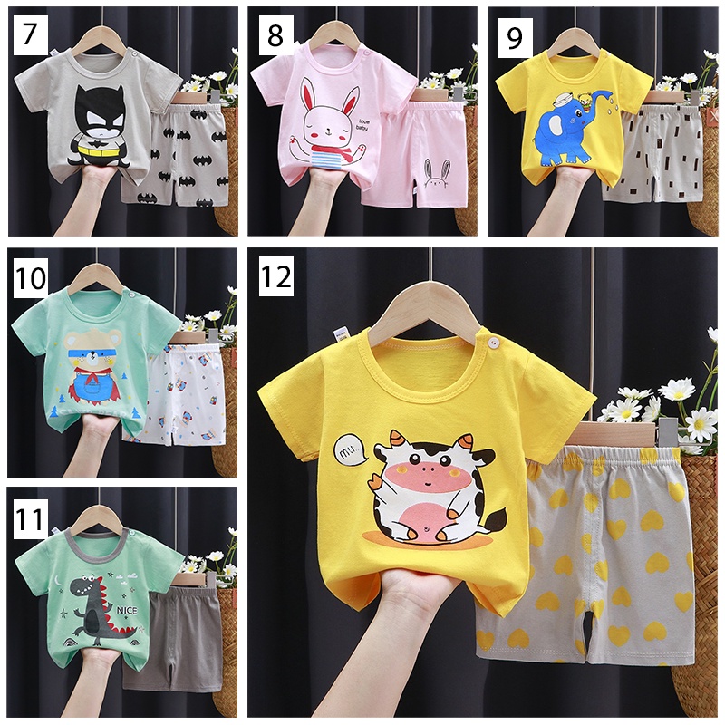 PREMIUM QUALITY Baju Bayi Kaos Anak Set Setelan Celana Lengan Pendek Laki Perempuan COD Import Tidur