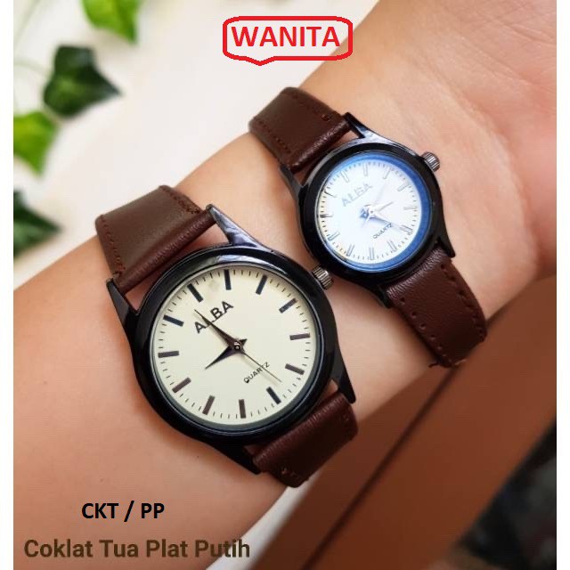 WBS ✅COD JAM TANGAN COUPLE ALBA VINTAGE CASUAL GROSIR IMPORT KULIT PREMIUM ANALOG PRIA WANITA PASANGAN TERBARU ANAK REMAJA MURAH PREMIUM AL008 /C9/C10-CKT /PP / BODY BLACK