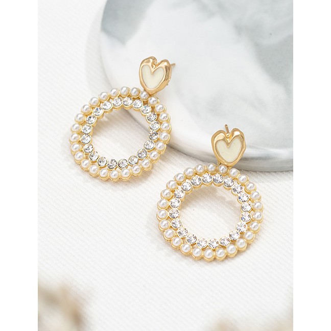 LRC Anting Tusuk Fashion Love Circle Pearl Earrings F59892