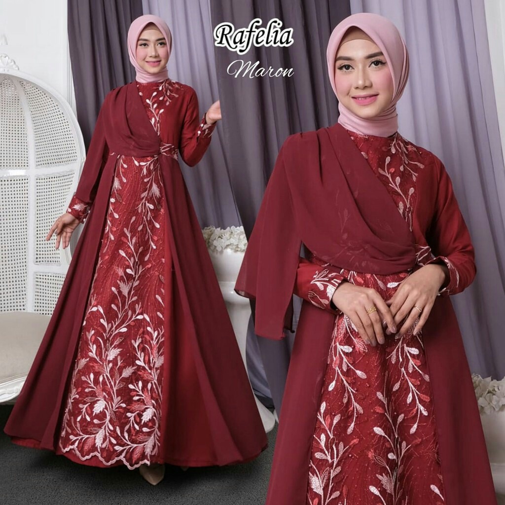 BAJU GAMIS DRES WANITA JUMBO PESTA JUMBO RAFELIA / BAJU MUSLIMAH PESTA MEWAH TERBARU KEKINIAN