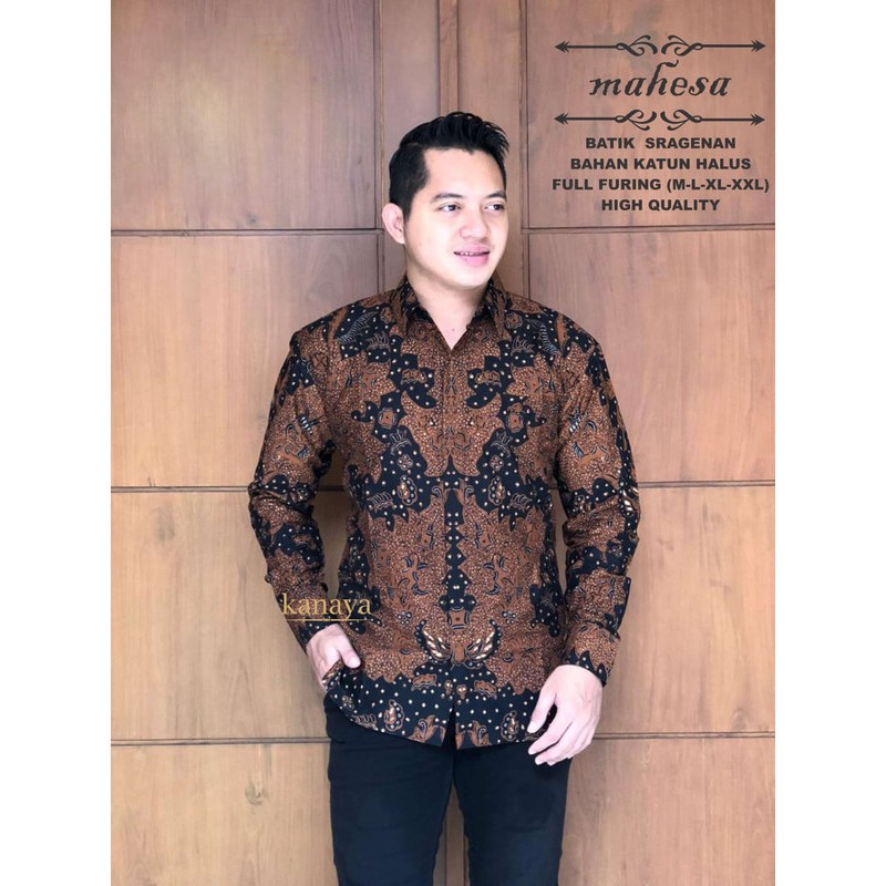 MAHESA Atasan Baju Kemeja Batik Premium Pria Lapis Furing Batik asli Solo Kanaya Joglo ungu proboset