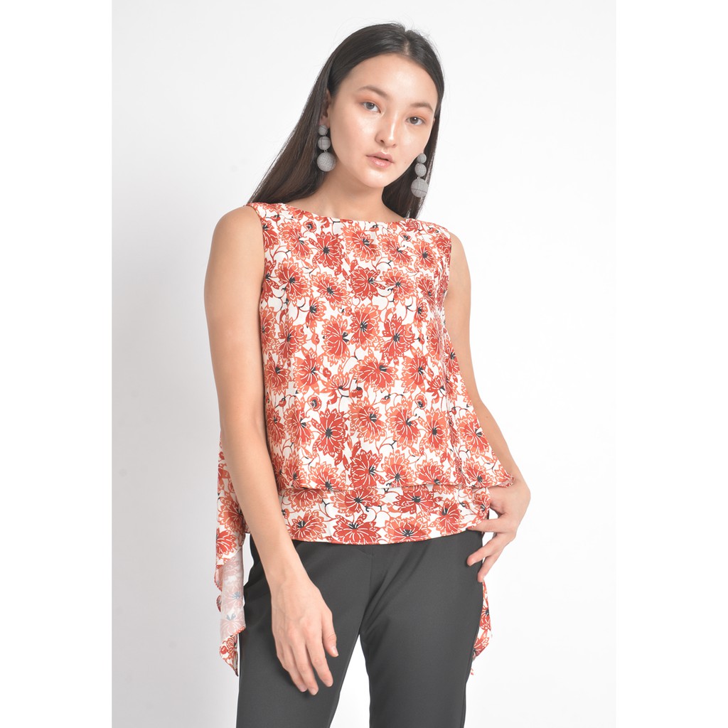XSML Wanita Keana Blouse Baju Bluse Atasan Tanpa Lengan Motif Bunga