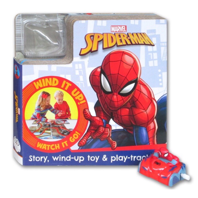 Marvel Spiderman Board Book With Story, Wind-Up Toy & Play-Track