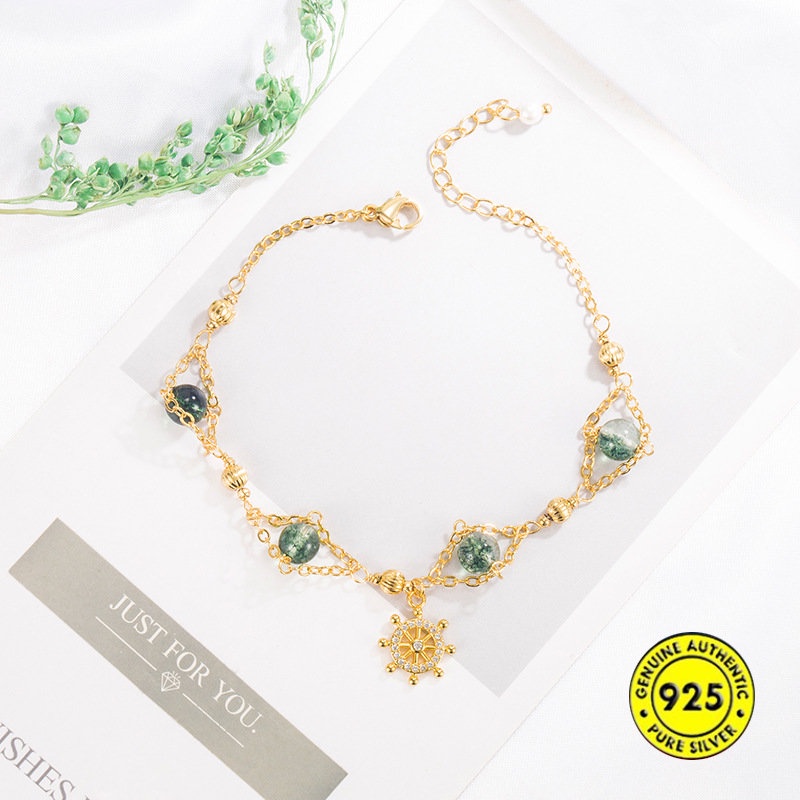Gelang Kristal Kuarsa Phantom Hijau 18K Tahan Air Untuk Wanita U999