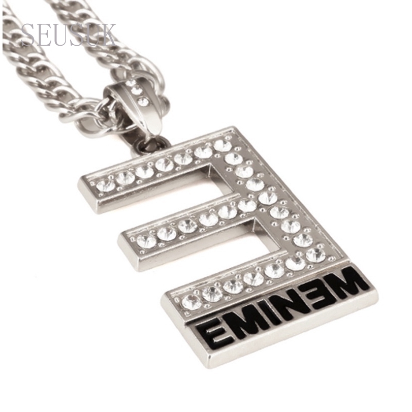 Perhiasan Kalung Rantai Hip Hop Eminem Hias Liontin Kristal Berlian Imitasi untuk Wanita