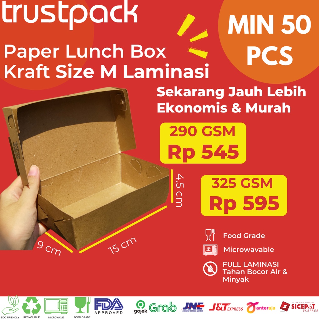 PAPER LUNCH BOX KRAFT FULL LAMINASI SIZE M EKONOMIS MURAH KOTAK NASI