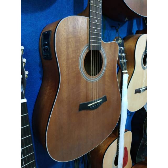Gitar Akustik Elektrik Merk Shelby Original Brown Bonus Tas dan Pick