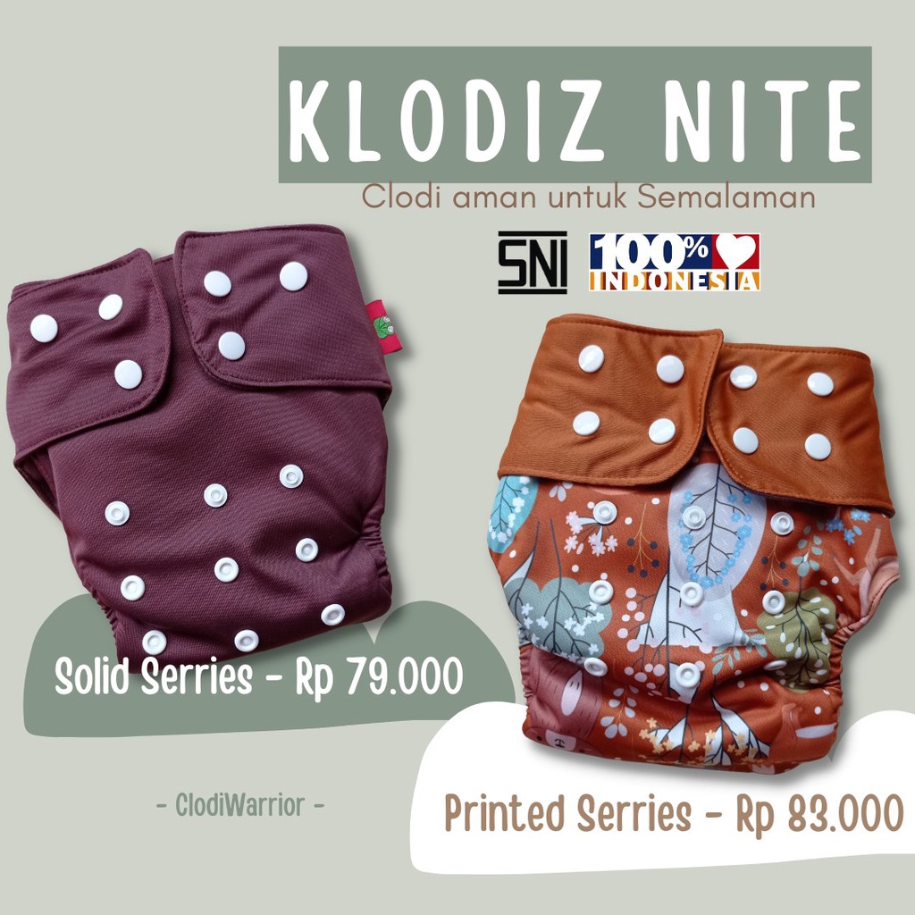 Klodiz Nite Polos Clodi Allsize Untuk Malam Hari Type Pocket Insert Long Popok Kain SNI