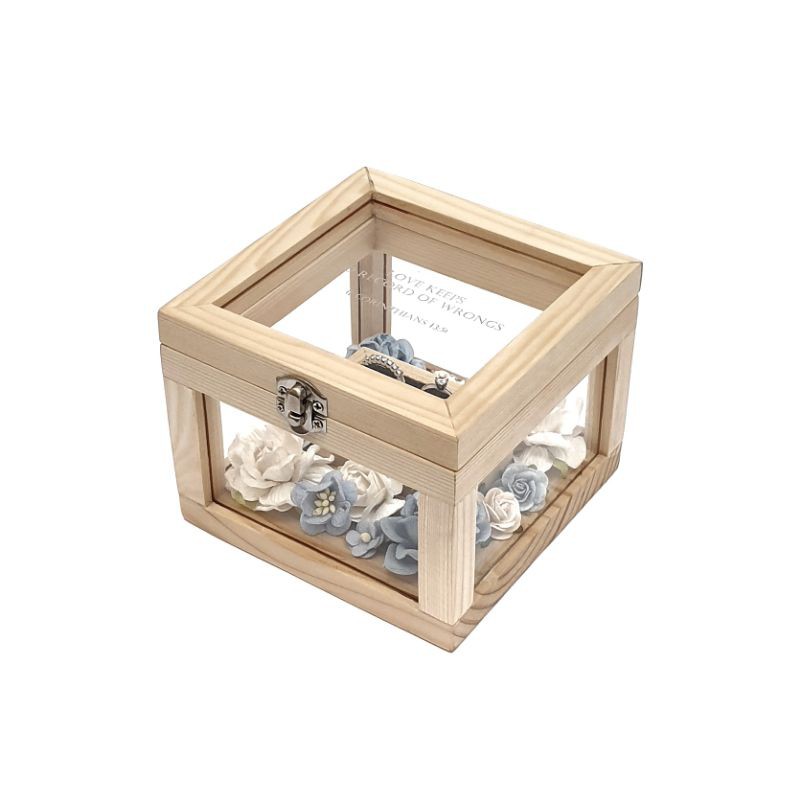 AMAKA - box cincin kayu - box cincin bunga - bisa custom tulisan - wedding ring box