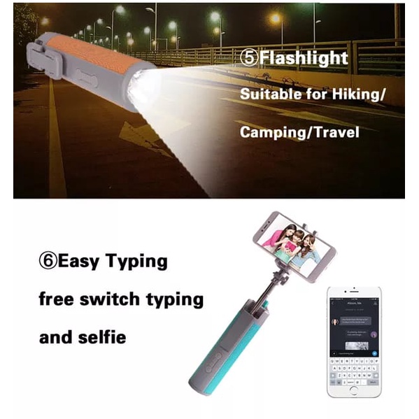 Tongsis 8IN1 Speaker Bluetooth Senter Powerbank Selfie Multifungsi Free Gantungan