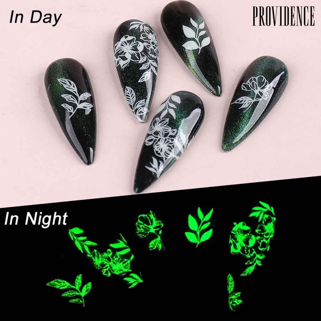 Providence 9pcs / Set Stiker Kuku Motif Kupu-Kupu / Bunga 3d Glow In The Dark Untuk Nail Art Butterfly