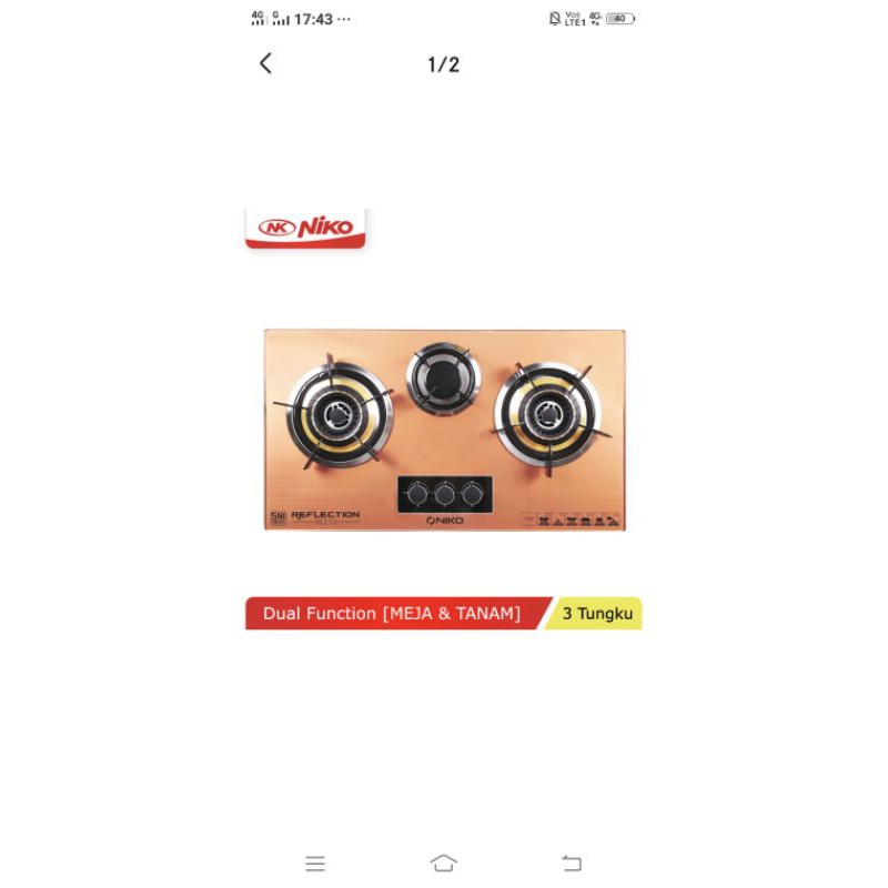 NIKO KOMPOR GAS 3 TUNGKU ( MEJA&TANAM)