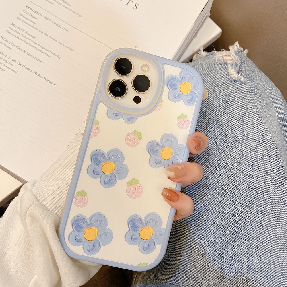 Soft case TPU shockproof Motif Lukisan Cat Minyak Bunga Untuk iPhone 11 Pro max 12 13 Pro max mini XS max xr 7 8 Se 2020 plus