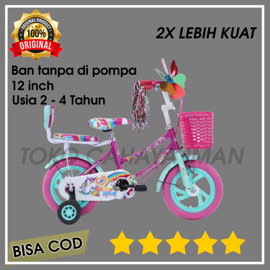 Sepeda Anak Perempuan Roda 2 Speda Sepedah Anak Anak Perempuan 2 Tahun Sampai 4 Tahun 12 inch Ada Bo