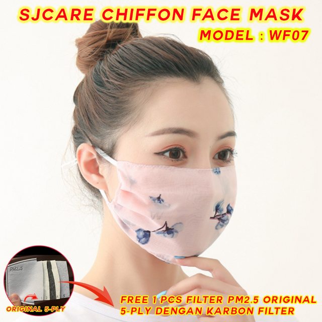 Chiffon Fashion Face Mask Breathable Masker Kain BONUS FILTER PM2.5 - WF07