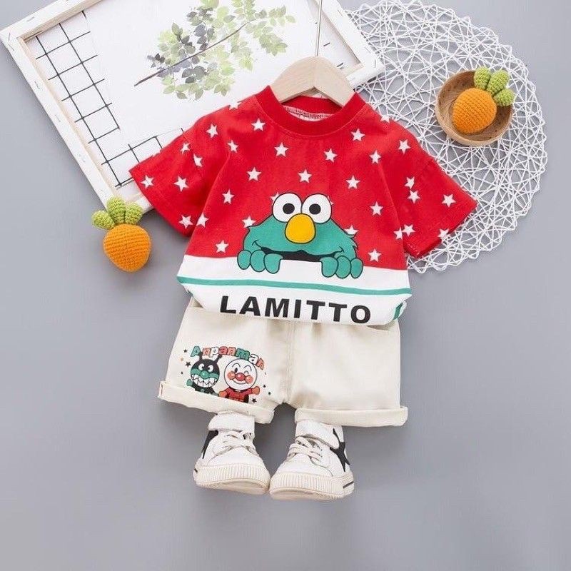 BAJU ANAK IMPOR SETELAN LAMITTO ELMO ANPANMAN (3-4 TAHUN)