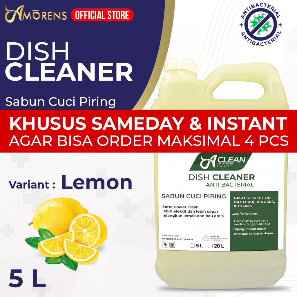 [KHUSUS GRAB/GOSEND] Sabun Cuci Piring DISHWASHING / DISH CLEANER 5 Liter KONSENTRAT A Clean Care