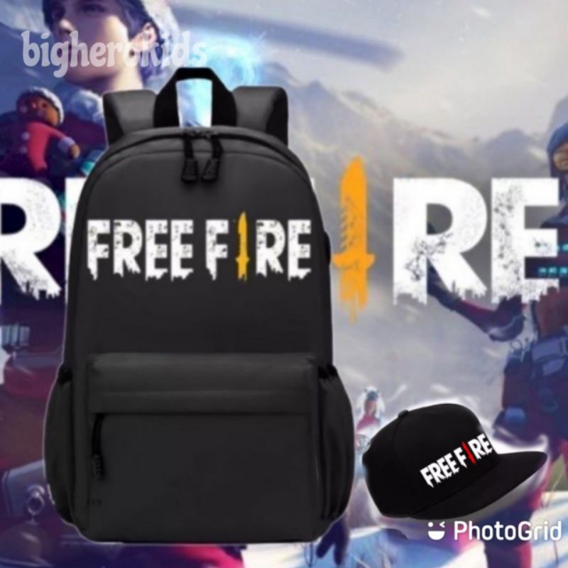 Tas ransel anak canvas karakter free fire 2in1 - Tas + Topi