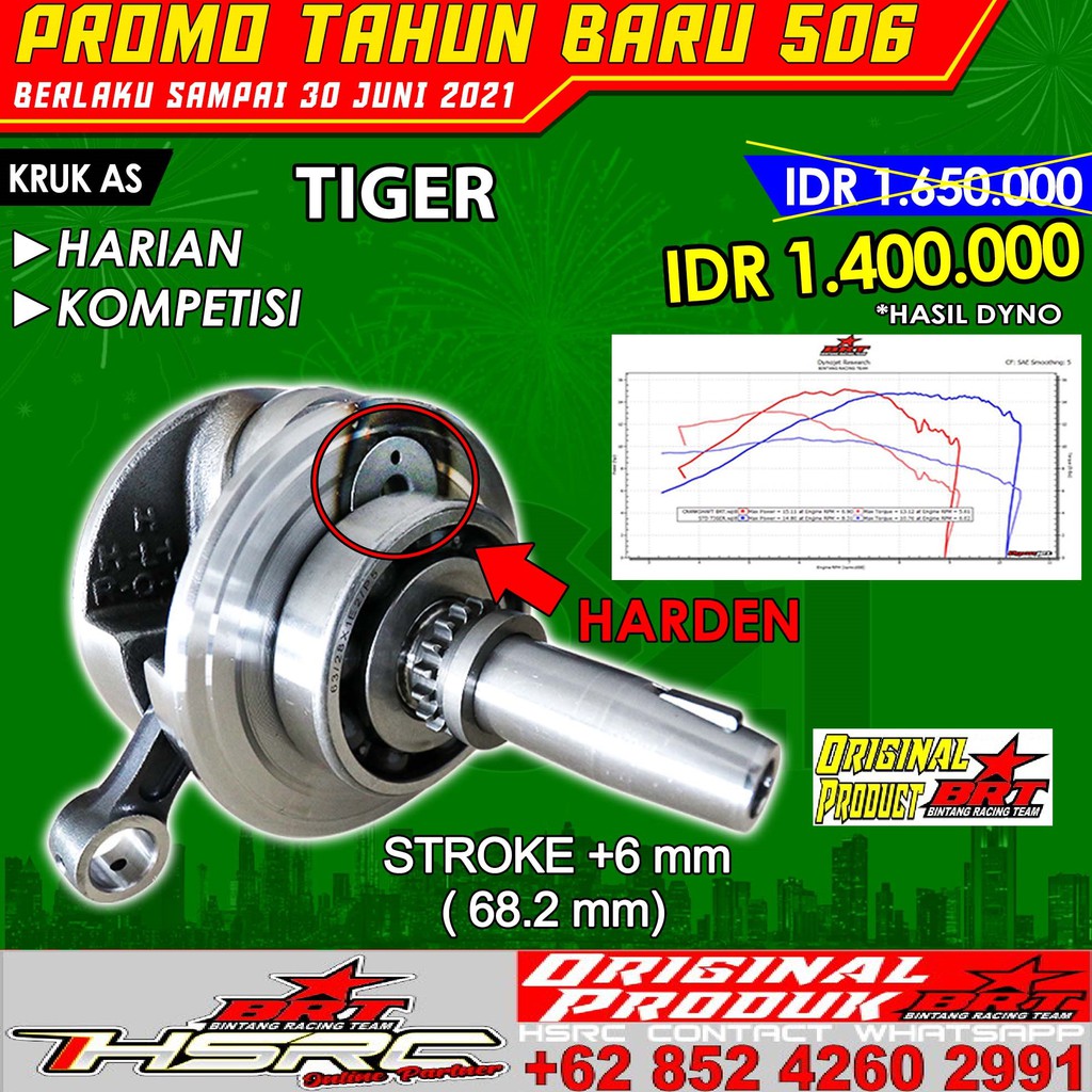 Kruk As Racing BRT HONDA TIGER As Kruk TIGER GL Megapro CRF 230 Bandul Stroke Tambah 6mm KrukAs 68.2