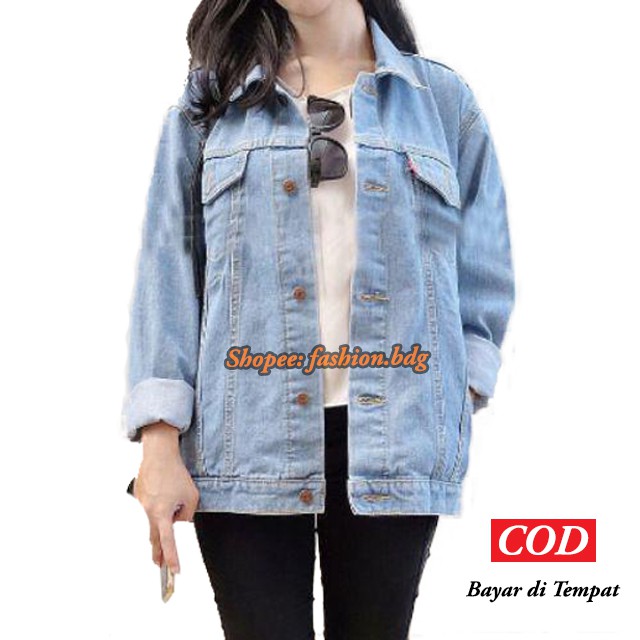 Jaket Levi Wanita Bahan Jeans Denim Size Jumbo Oversize Murah Trucker Bioblit Biowash Blueblack