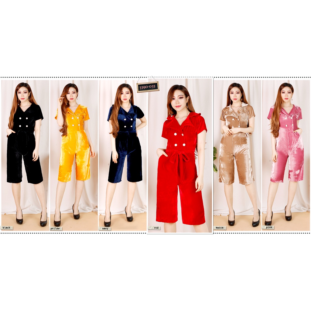 Kathryn collection #033, Jumpsuit velvet / beludru celana kulot 7/8 tangan pendek