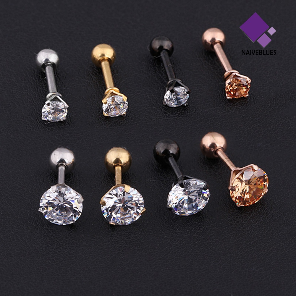 1pc Anting Stud Cubic Zirconia Bahan Titanium Untuk Unisex