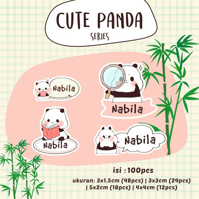 

stiker label nama anak lucu kode cute panda